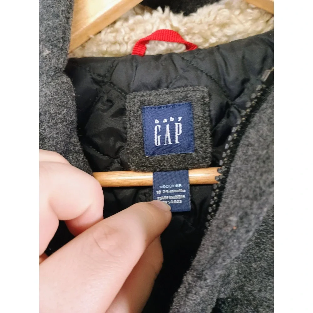 Classic Winter Baby Gap Toddler 18-24 Months Gray Wool Toggle Duffle Coat Hooded